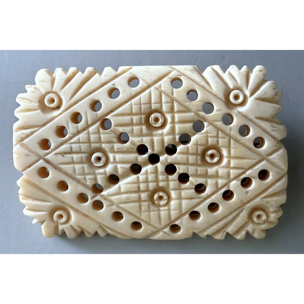 Vintage Art Deco 1930s Bovine Bone Geometric Carved Bar Brooch Pin 1.75" C-Clasp